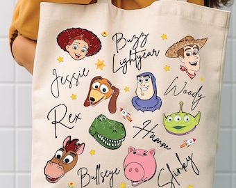 Disney Toy Story Tote Bag, Cotton Canvas Character Carryall | 15x16 inch School Tote - Reusable Grocery Or Vacation Gift