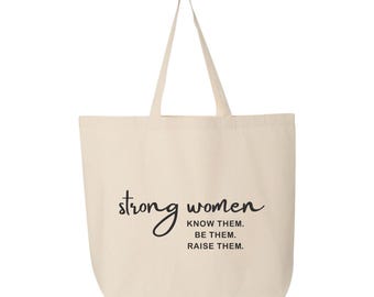 Strong Women Tote, Heavy Cotton Canvas Carryall - 12 Oz Eco Friendly Bag, Large Travel Tote - Spacious Everyday Shoulder Bag