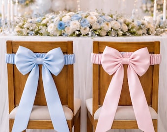 Lazo de satén para bodas: elegante decoración para sillas (reutilizable, acabado brillante).