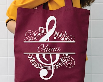 Personalisierte Baumwolltasche mit Musiknoten, Geschenkidee für Klavierschüler
