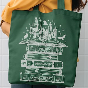 Wizard Tote Bag, Fantasy Book Carryall | Eco Friendly Cotton Canvas | 15x16x3 Inch Library Tote image 3