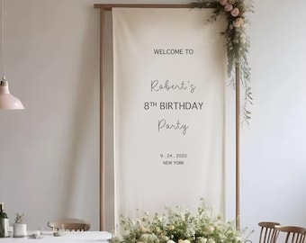 Letrero de tela personalizado para cumpleaños: decoración bohemia para baby shower, algodón natural.