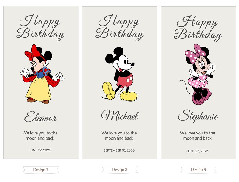 a set of three mickey mouse birthday cards