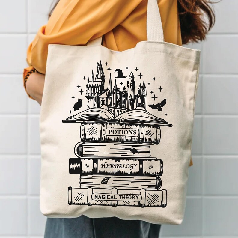 Wizard Tote Bag, Fantasy Book Carryall | Eco Friendly Cotton Canvas | 15x16x3 Inch Library Tote image 4