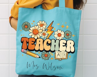 Bolsa de tela personalizada para profesores: lona de algodón con diseño de manzana
