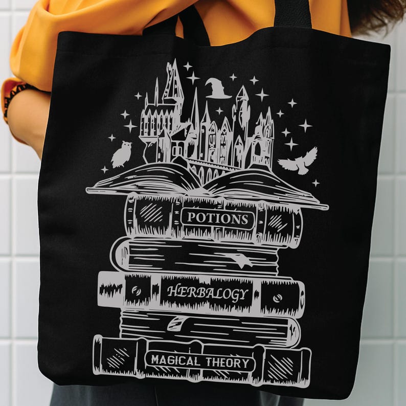 Wizard Tote Bag, Fantasy Book Carryall | Eco Friendly Cotton Canvas | 15x16x3 Inch Library Tote image 2