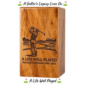 Golf Urn for Ashes Personalized, Wooden Cremation Box, Memorial Keepsake Adult