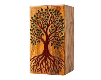 Urna del Árbol de la Vida para cenizas, caja de cremación de madera personalizada, recuerdo conmemorativo de resina personalizado