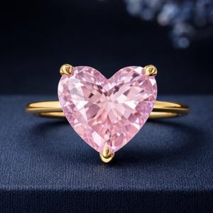Anel de Noivado com Safira Rosa em Formato de Coração, Ouro 18K, Anel Solitário Minimalista, Cravação com Garras, Anel com Pedra de Nascimento de Setembro, Presente para Ela