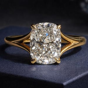 1,5 CT langwerpige kussengeslepen moissanietring – solitaire verlovingsring – minimalistische ring met gespleten schacht – 14 kt geelgouden ring in vintage-stijl