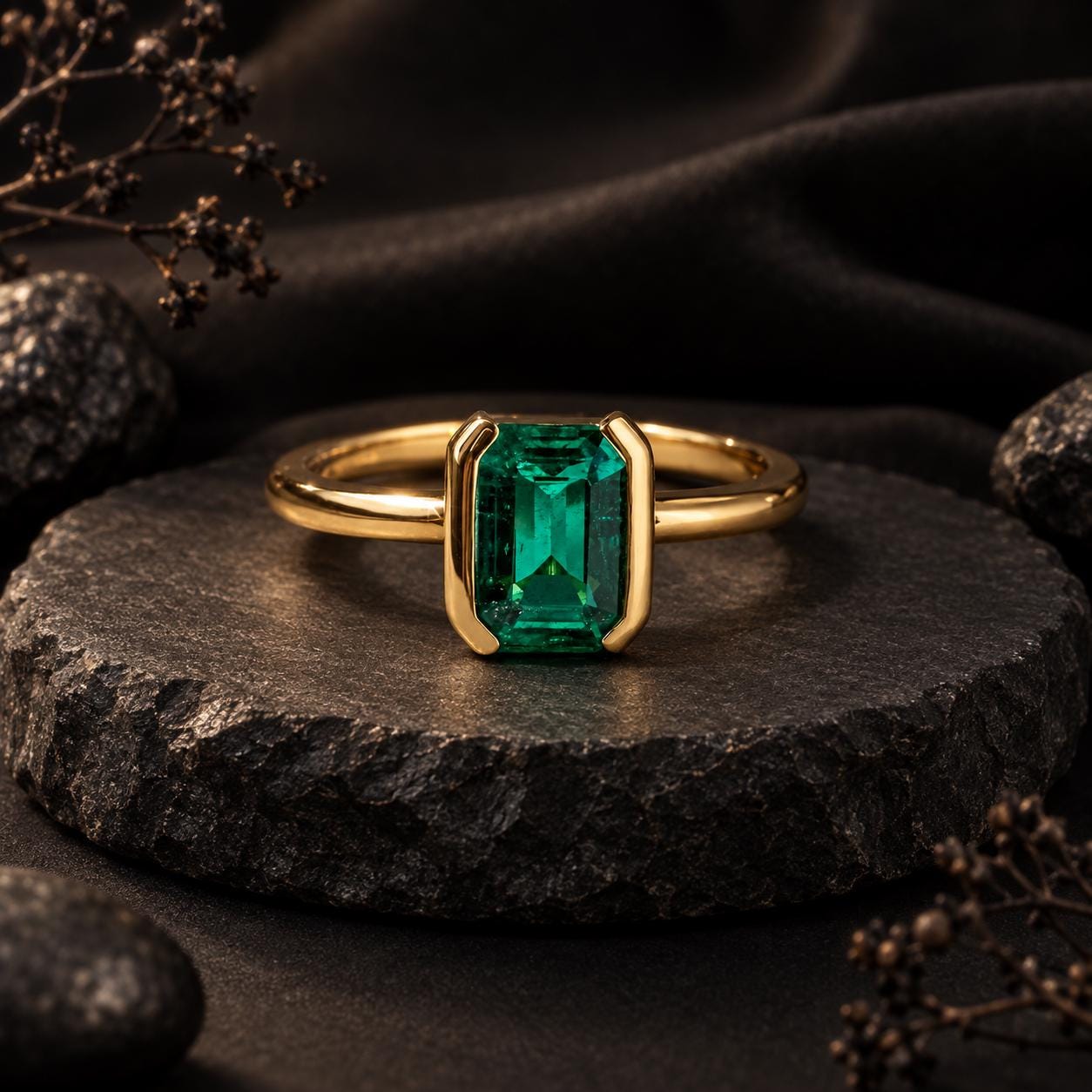18K Solid Gold Emerald Anniversary Ring, May Birthstone Ring, Minimalist Green Gemstone Promise Ring, Gold Stacking Ring, Gold Gift for Her