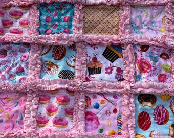 Manta/colcha de retazos para bebé niña / colcha de retazos con diseño de caramelos / tamaño para cochecito