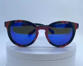 Multi Coloured Wooden Sunglasses - Wayfarer Style - Polarized & UV400 Blue Lenses