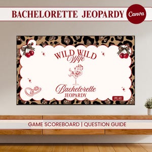 Wild Wild Wife Bachelorette Jeopardy Game | Wife of the Party Trivia Game |  Cheetah Bachelorette Party Game | Funny Hen Do | Canva Template