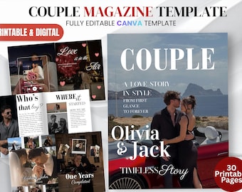 Modelo de Revista para Casal "Para Sempre" - Editável no Canva - Lembrança de Casal - Modelo de Revista para Casal