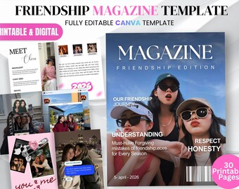 Modelo de revista da amizade no Canva | Presente personalizado para a melhor amiga | Revista de fotos para imprimir | Lembrança de Natal e para a irmã