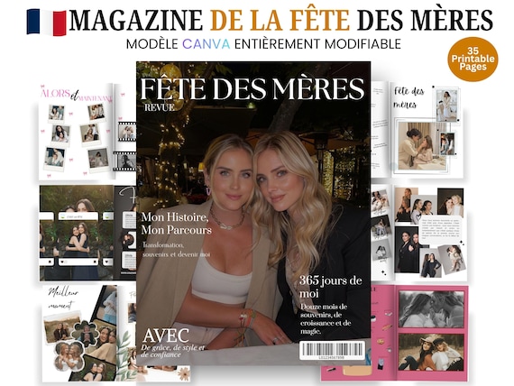 Printable Mother's Day Magazine Template, Editable Canva Template, Editable Memory Magazine, French Magazine, PDF Mother’s Day Gift