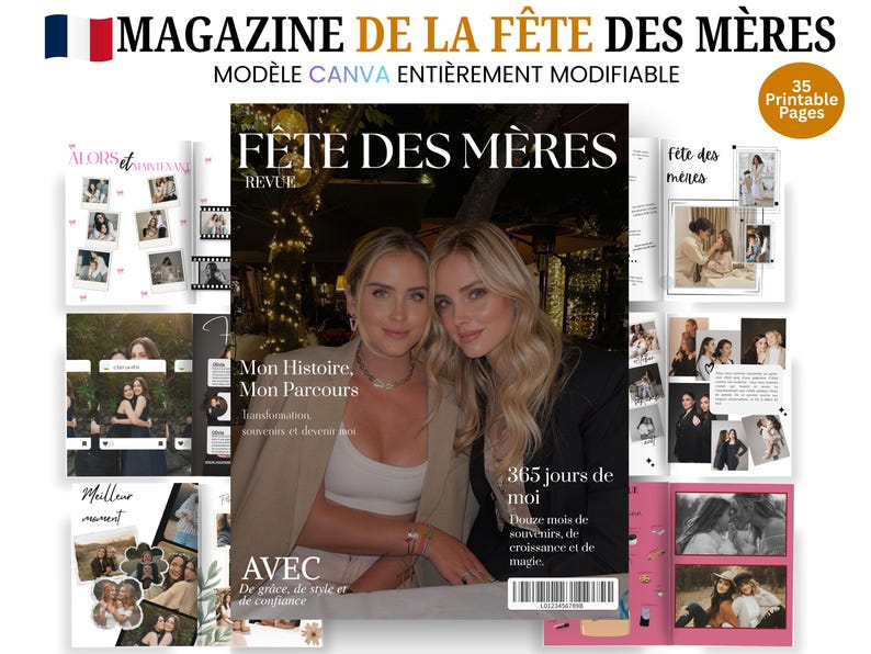 May include: Magazine cover titled "MAGAZINE DE LA F&Ecirc;TE DES M&Egrave;RES" with the French flag in the upper left corner. The cover features two women and the text "F&Ecirc;TE DES M&Egrave;RES REVUE". Additional pages with photos and text are visible.