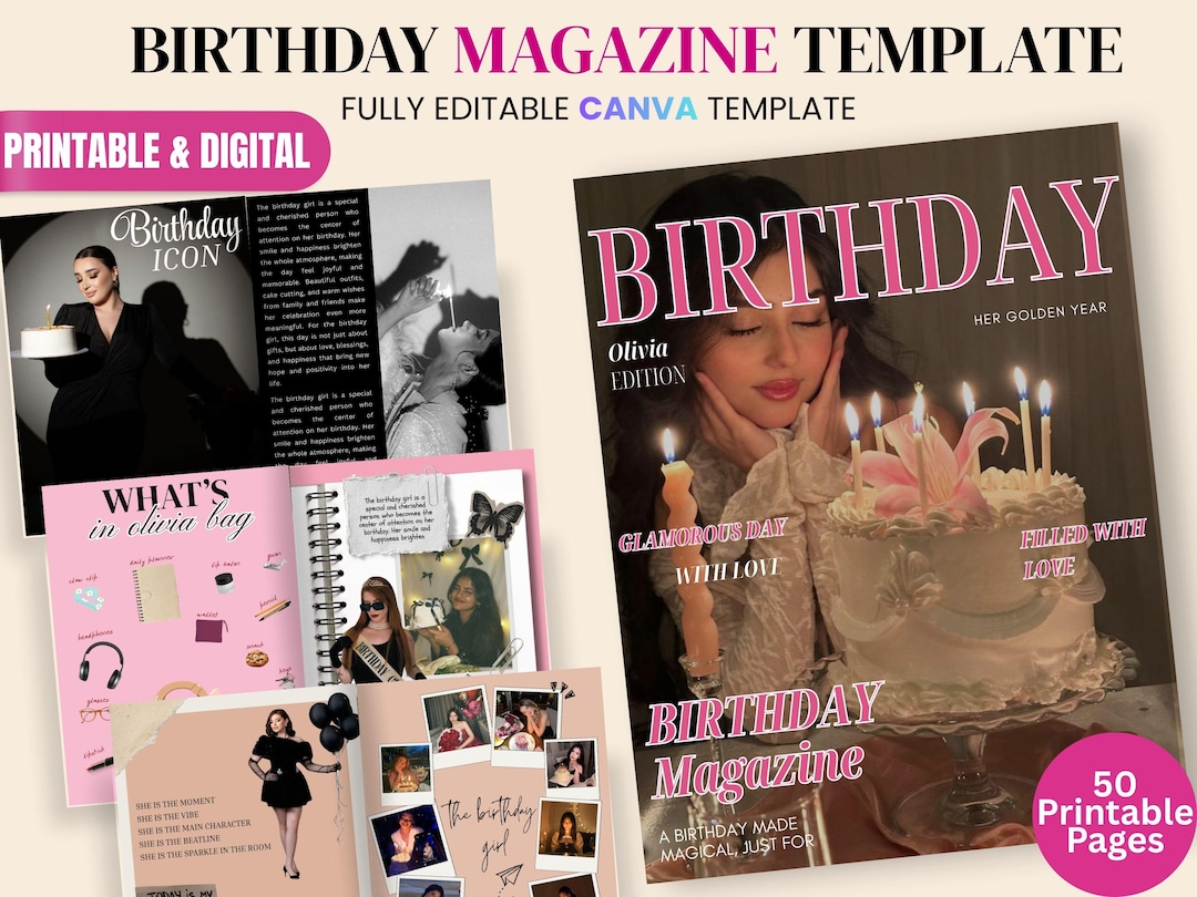 Magazine Card Personalized Birthday Magazine Template | Editable Canva Gift - Etsy