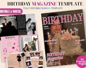 Modelo de revista de aniversário personalizada | Presente editável no Canva