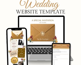 Convite para site de casamento - Modelo Canva - Convite RSVP editável - Site de casamento elegante com flores - Site de casamento clássico - Guia em PDF
