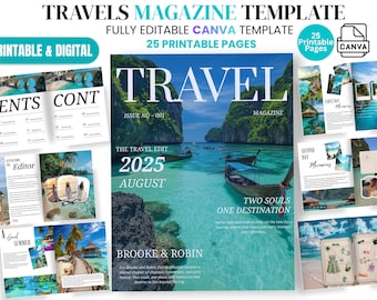 Modelo editável de revista de viagens no Canva | Álbum de fotos de viagem personalizado | Presente personalizado para melhor amigo | Livro de recordações