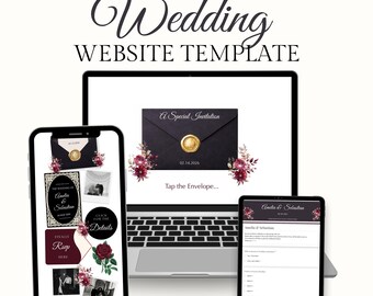 Convite para site de casamento - Modelo Canva - Convite RSVP editável - Site de casamento elegante com flores - Site de casamento clássico - Guia em PDF