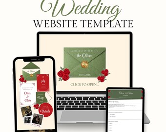 Convite digital para site de casamento - Modelo Canva - Convite editável com confirmação de presença - Site de casamento elegante com estampa floral - Convite com animação de envelope