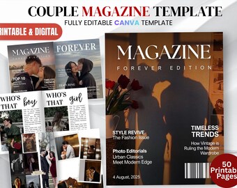 Modelo de Revista para Casal "Para Sempre" - Editável no Canva - Lembrança de Casal - Modelo de Revista para Casal