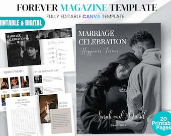 Modelo de Revista para Casal "Para Sempre" - Editável no Canva - Lembrança de Casal - Modelo de Revista para Casal