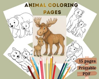 Dibujos para colorear de animales para niños, bosque y granja, PDF imprimible, tamaño carta A4 (EE. UU.)