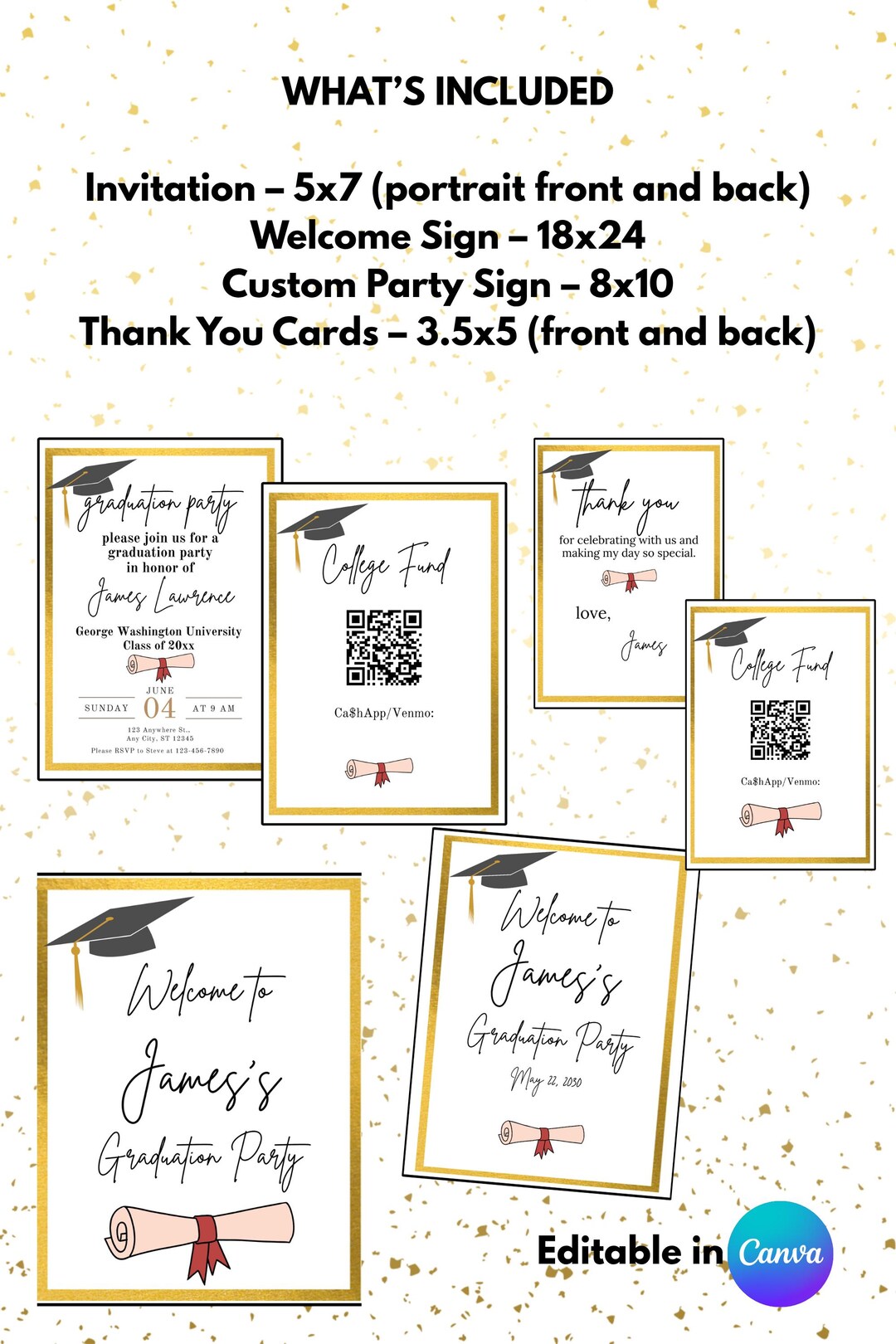Golden Border Graduation Deluxe Bundle Editable Canva Templates | High ...