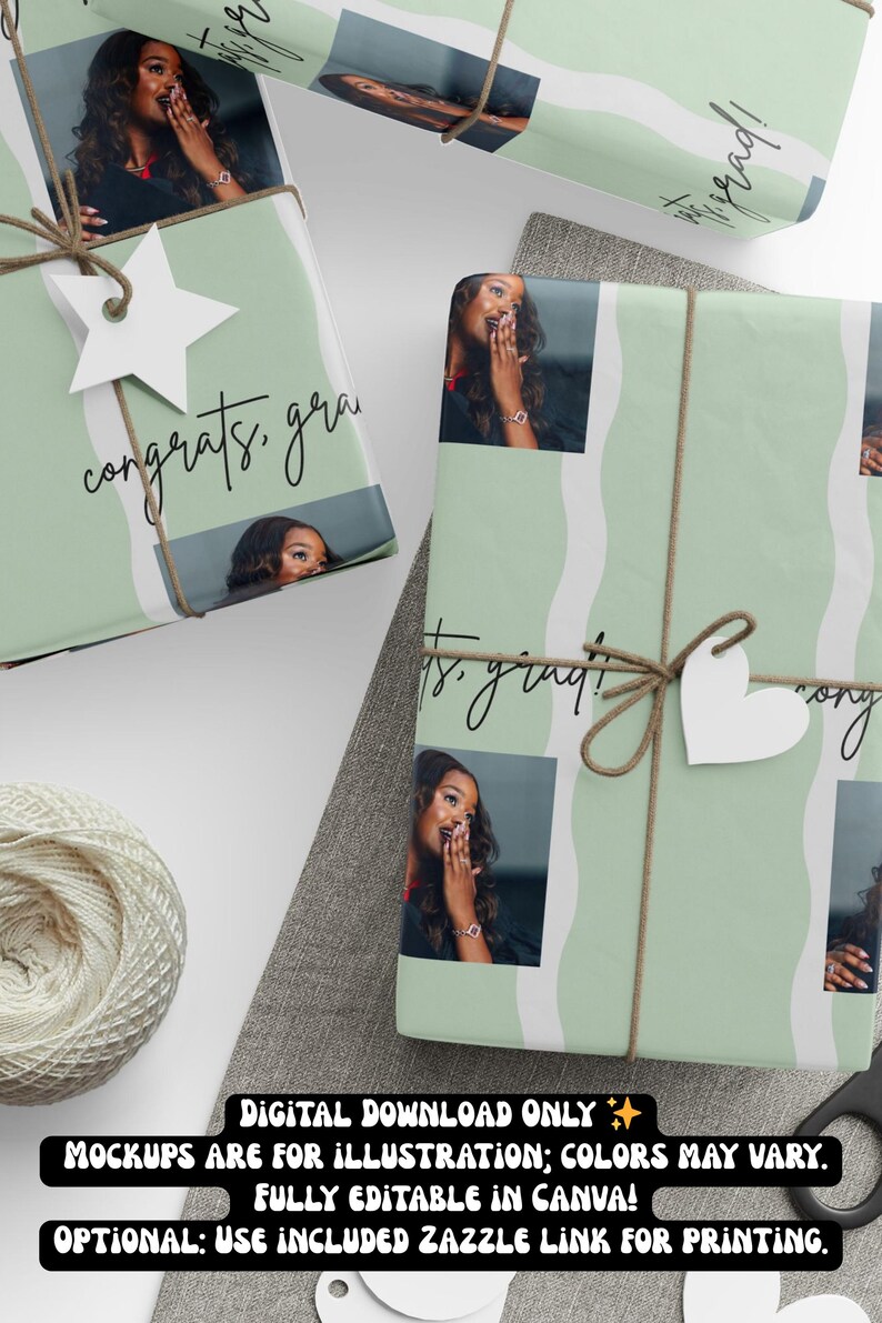 Wavy Lines Graduation Wrapping Paper Editable Canva Template | Grad ...