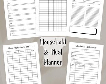 Household & Meal Planner | Weekly Meals | Grocery List | Cleaning Schedule | Chore Chart | 21 Pages Printable