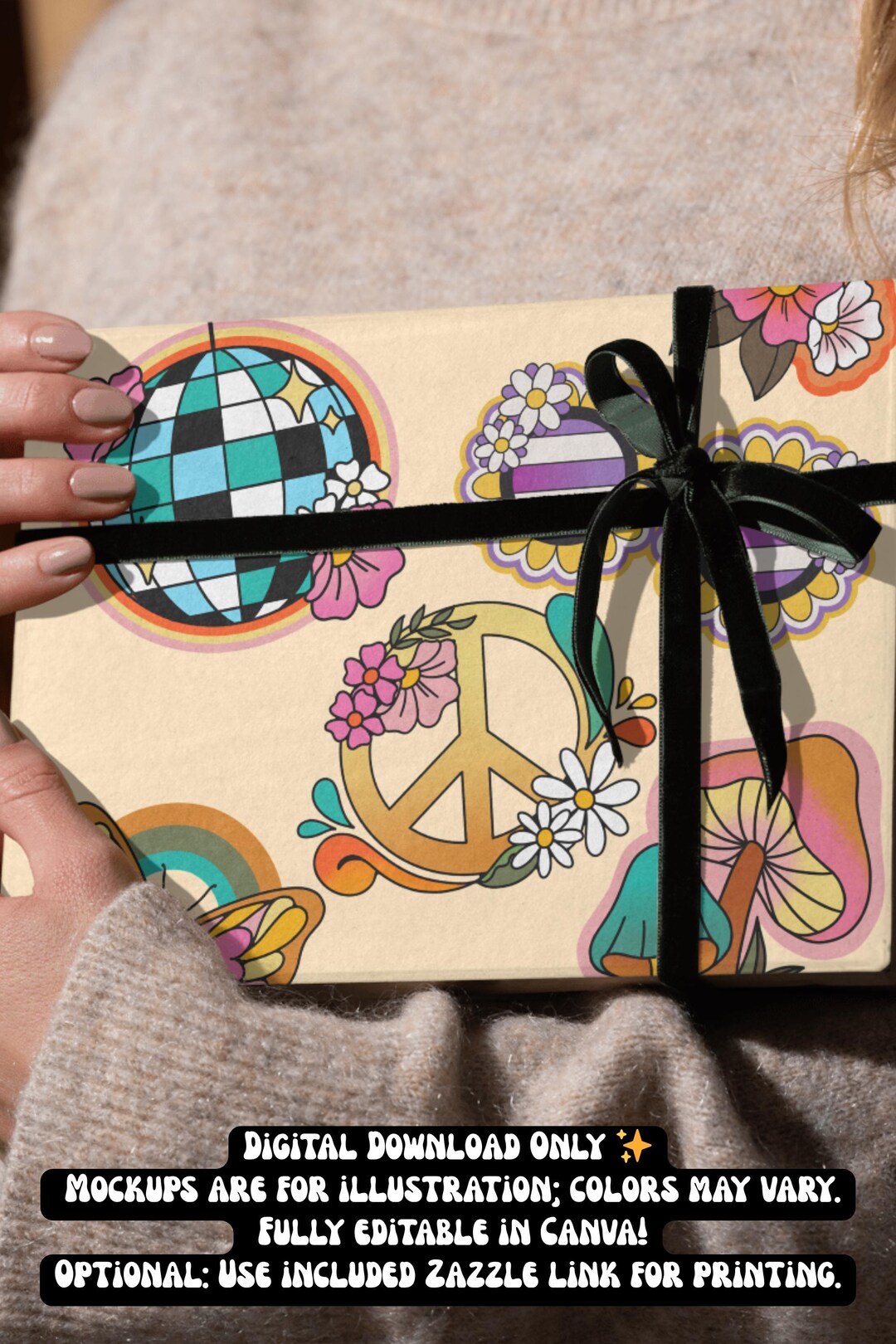 Groovy One Wrapping Paper – Editable Canva Template | Printable Gift ...