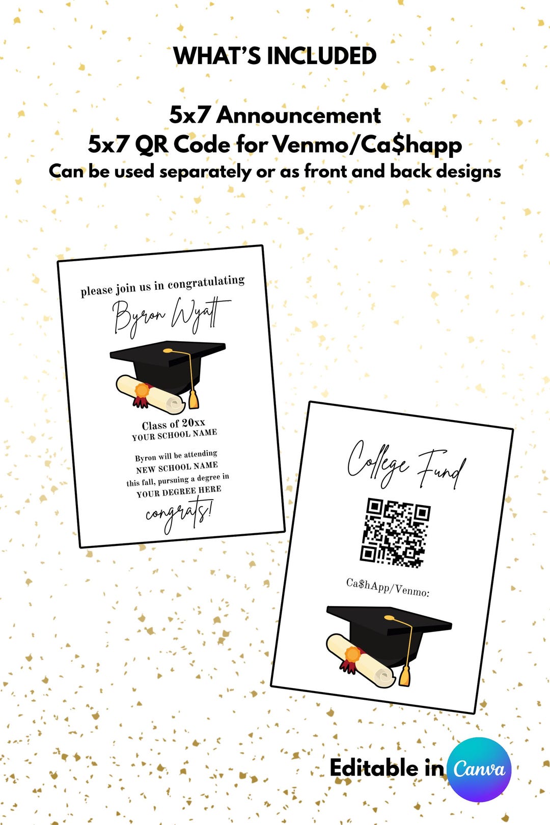 Graduation Cap Code Cap and Diploma Graduation Announcement QR Code Card Editable Canva ...