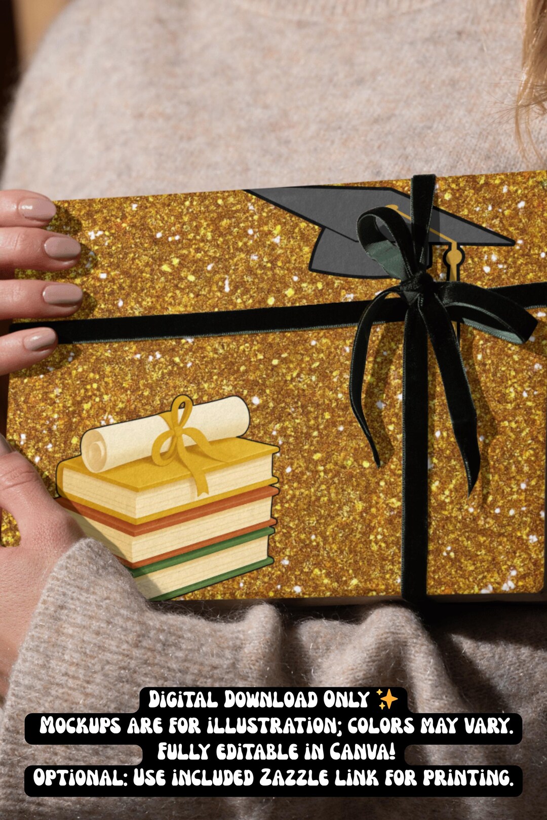 All Over Sparkle Graduation Wrapping Paper Editable Canva Template ...