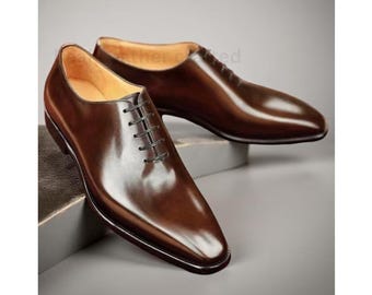 Gehele bruine oxfordschoenen voor heren, handgemaakte volnerf leren geklede schoenen, met de hand gestikte leren zool, formele bruiloft zakelijk schoeisel