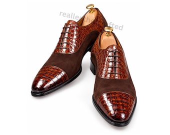 Handgefertigte Oxford-Schuhe aus Leder mit Krokodilmuster, individuelle Größenanfertigung, luxuriöse Abendgarderobe