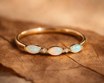 Marquise Natural Opal Ring,Diamond & Opal Marquise Ring,Dainty Gold Celestial Jewelry,Promise Ring,Birthday Gift For Her,Gifts For Her