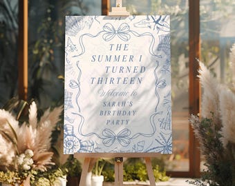 The Summer I Turned Geburtstag Willkommensschild Vorlage, Coquette Muscheln Küstenposter (Digitaler Download)