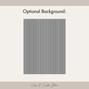 May include: A rectangular graphic design featuring the text Optional Background at the top and the text Coves & Coasts Studio at the bottom. The center contains a pattern of thin, vertical black stripes set against a solid light beige background.