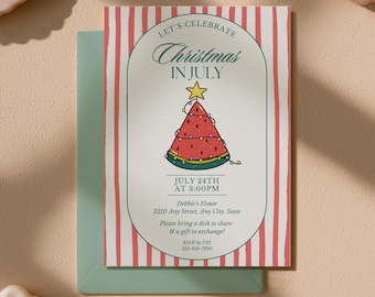 Weihnachten im Juli Partyeinladung Vorlage, Wassermelonen Sommer Weihnachtsfeier einladen (Digitaler Download)