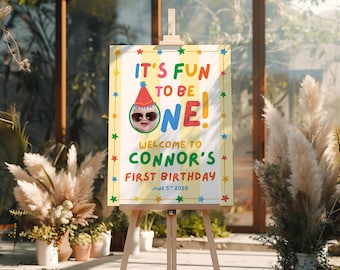 Fun To Be One Willkommensschild Vorlage, Erster Geburtstag Foto Party Board (Digitaler Download)