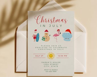 Weihnachten im Juli Einladungsvorlage, bearbeitbare Sommer-Weihnachtsparty einladen (digitaler Download)