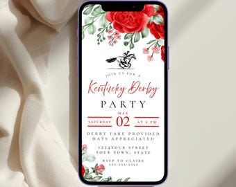 Digital Kentucky Derby Party Invitation, Race For The Roses, Editable Canva Template (Digital Download)