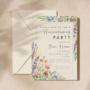 Classic Floral Housewarming Invitation Template, Garden Party New Home Invite (Digital Download)