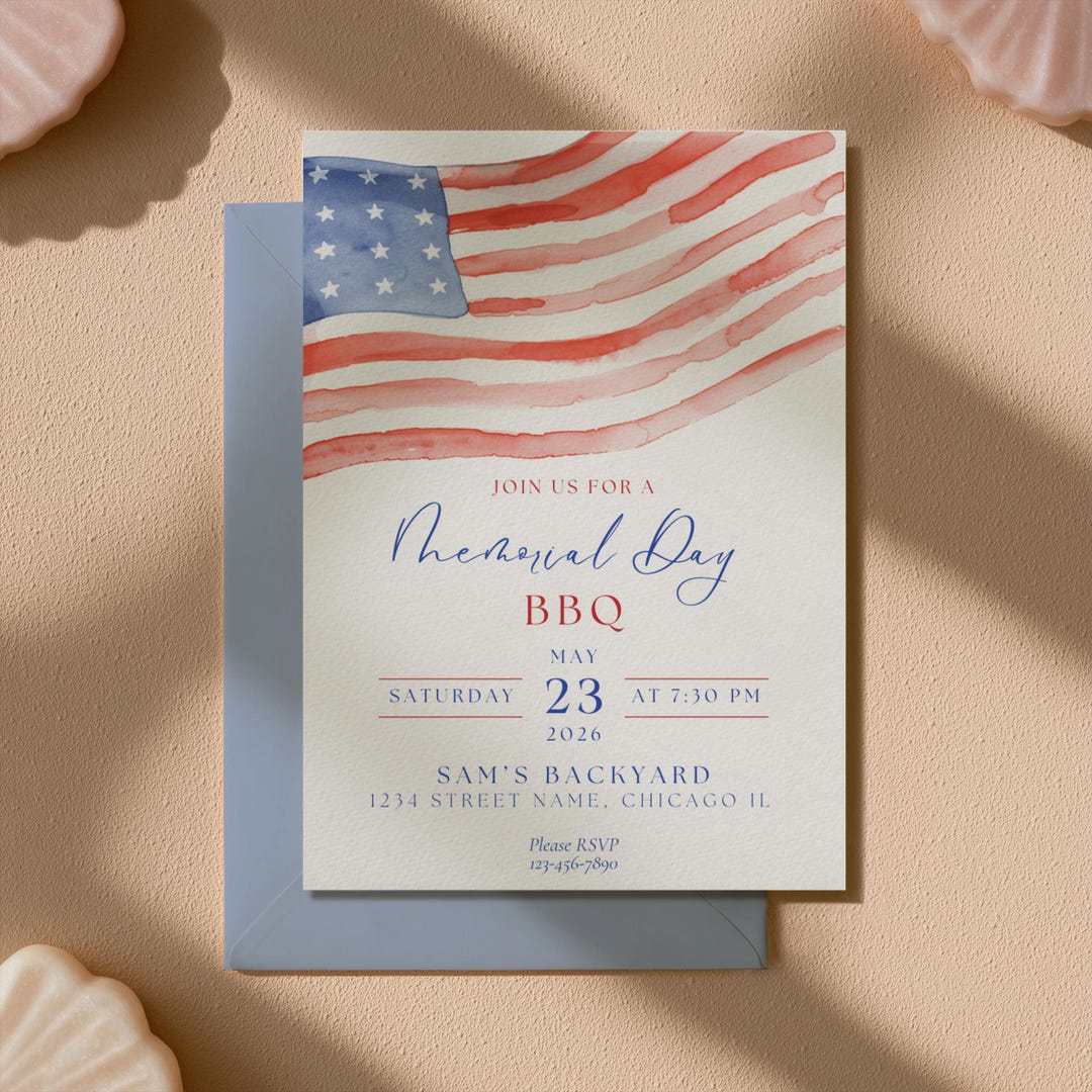 Memorial Day BBQ Invitation Template, Patriotic American Flag Summer ...