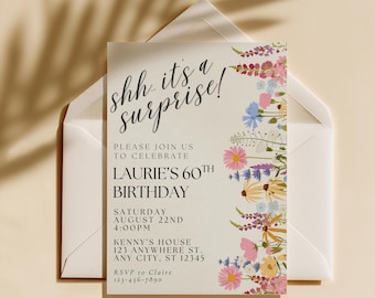 Floral Überraschung Geburtstag Party Einladung Vorlage, Shh .. es ist eine Überraschung Bday einladen (digitaler Download)