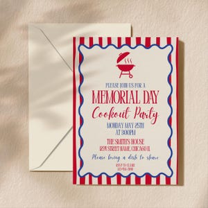 Plantilla de invitación para barbacoa del Día de los Caídos, invitación para fiesta patriótica (descarga digital) imagen 1